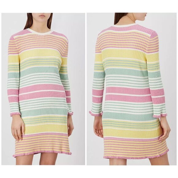RIXO Milos Knit Dress in Pastel Yellow Rainbow Stripe Women’s Large MSRP $400 - Picture 3 of 12